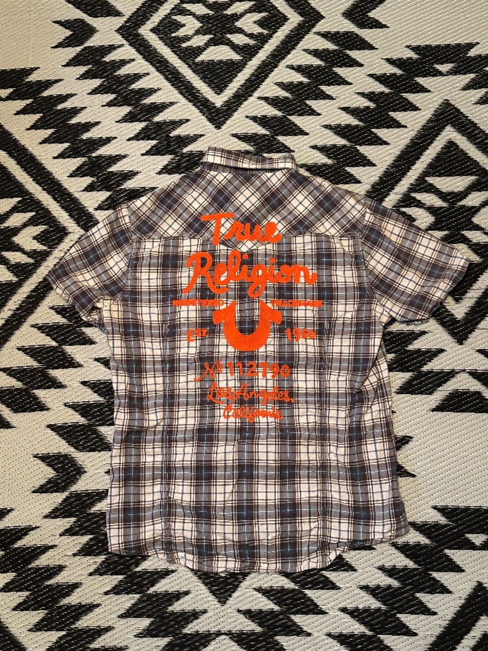 Treu Religion Retro Pearl Snap Plaid Embroidered Shirt